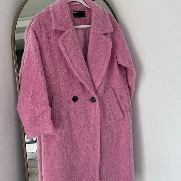 ASOS Design Pink Fuzzy Textured Oversized Coat | Statement Winter Outerwear - Picture 2 of 5